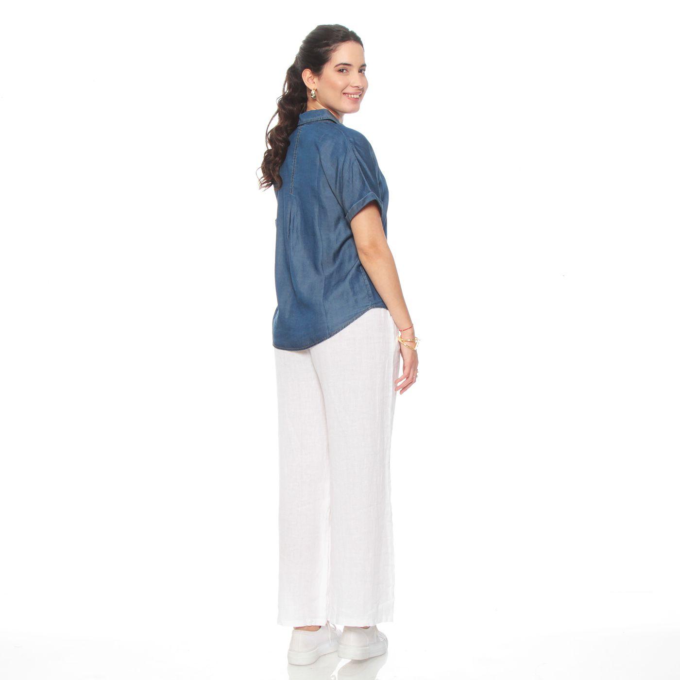 Blusa Lyocell Abotonada  Manga Corta Con Bolsillo-6