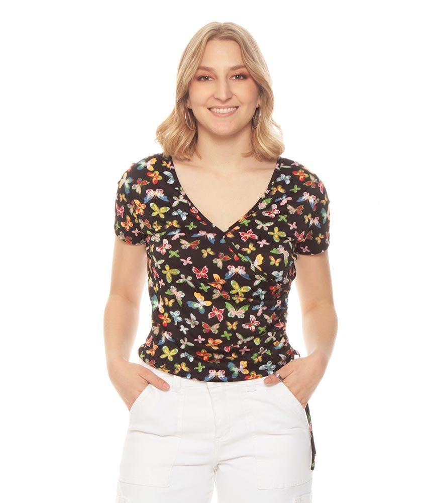 Polera Manga Corta Estampada Escote En V-0