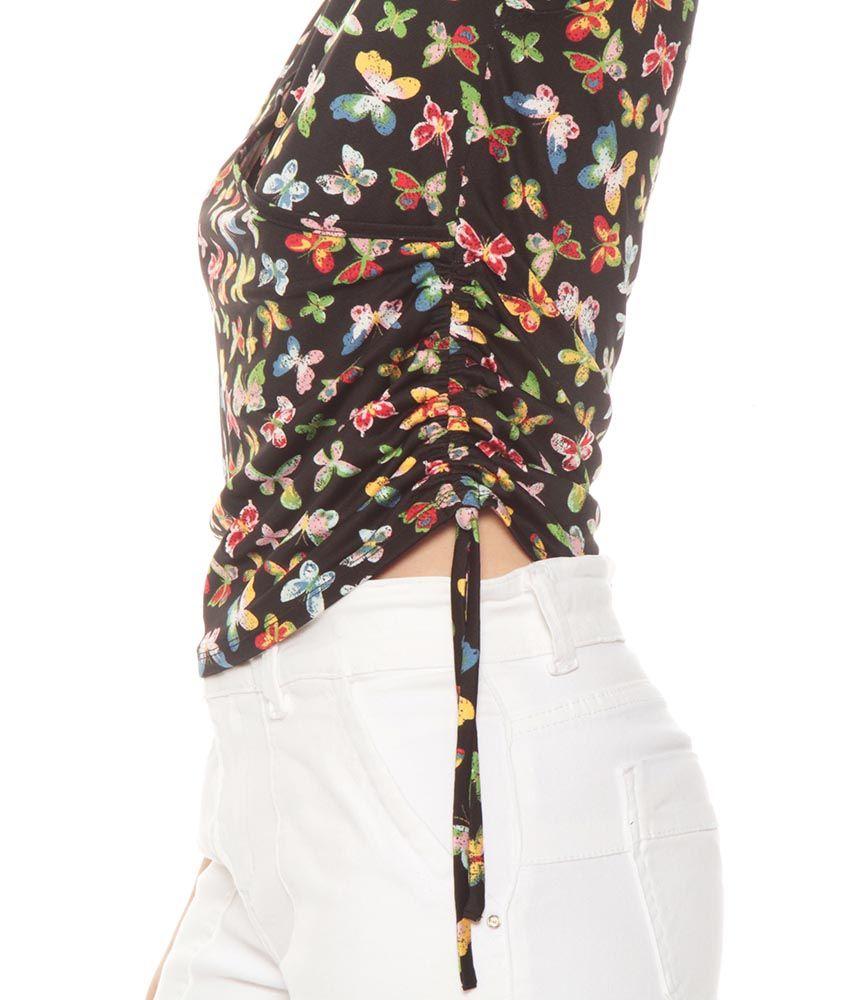 Polera Manga Corta Estampada Escote En V-1