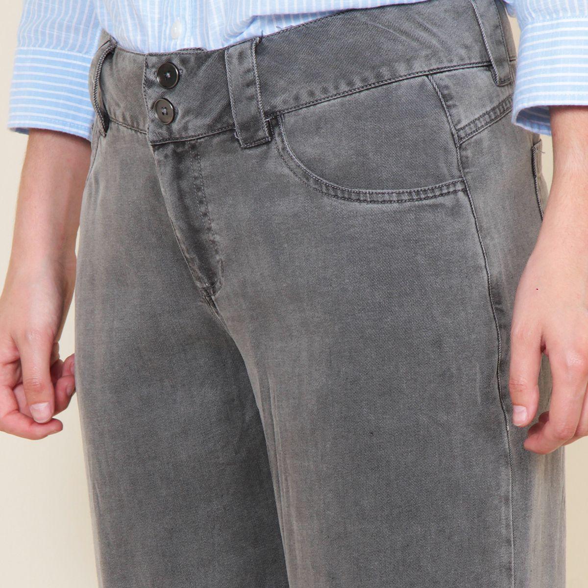 Pantalon Tiro Alto Denim Con Bolsillos-0