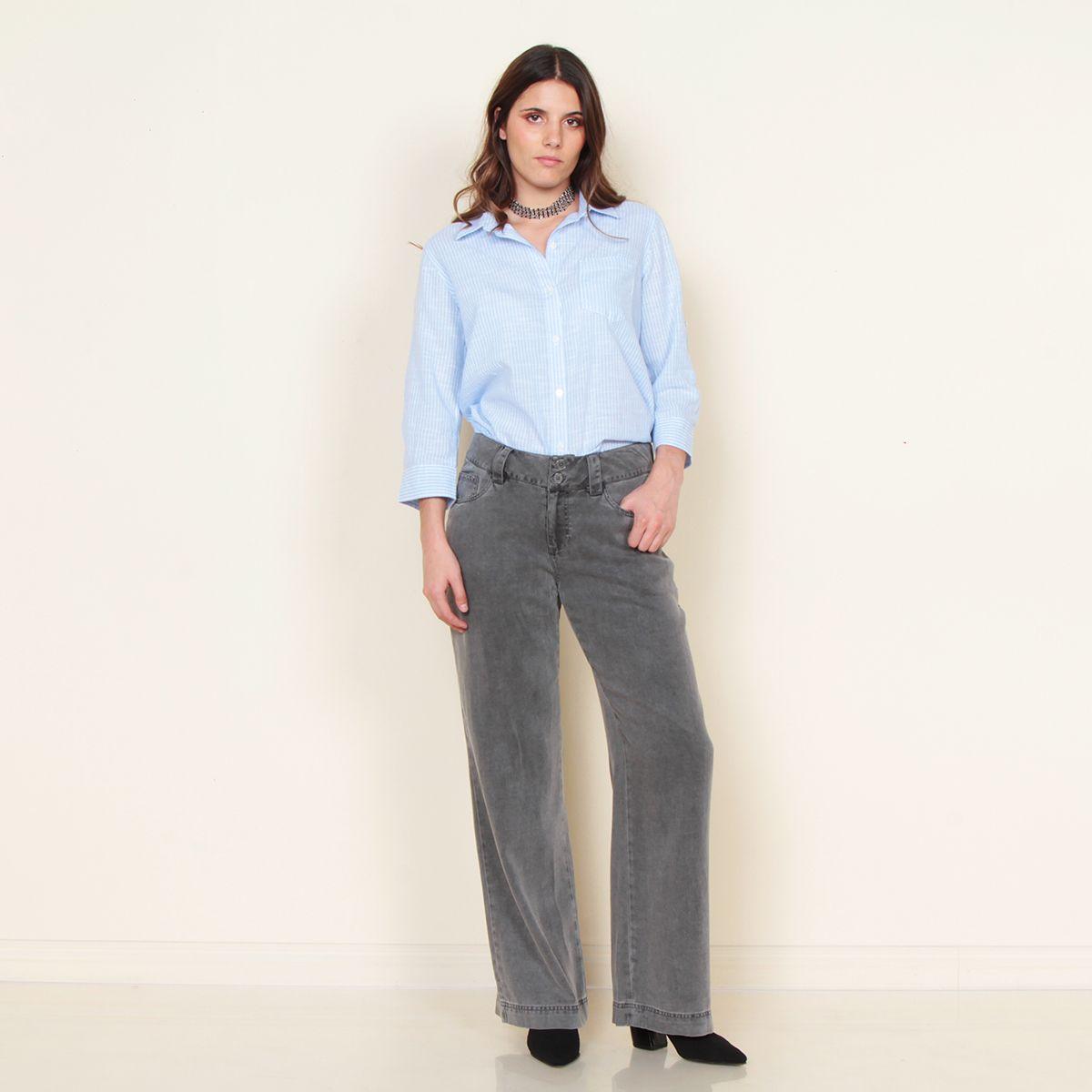 Pantalon Tiro Alto Denim Con Bolsillos-1