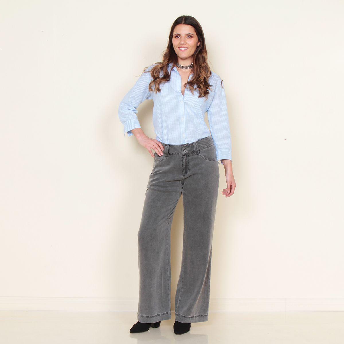 Pantalon Tiro Alto Denim Con Bolsillos-2