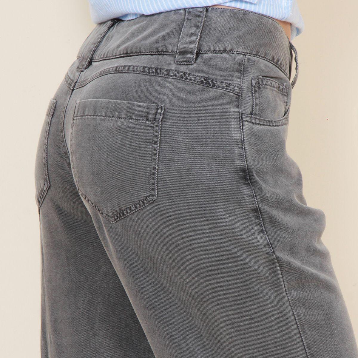Pantalon Tiro Alto Denim Con Bolsillos-3