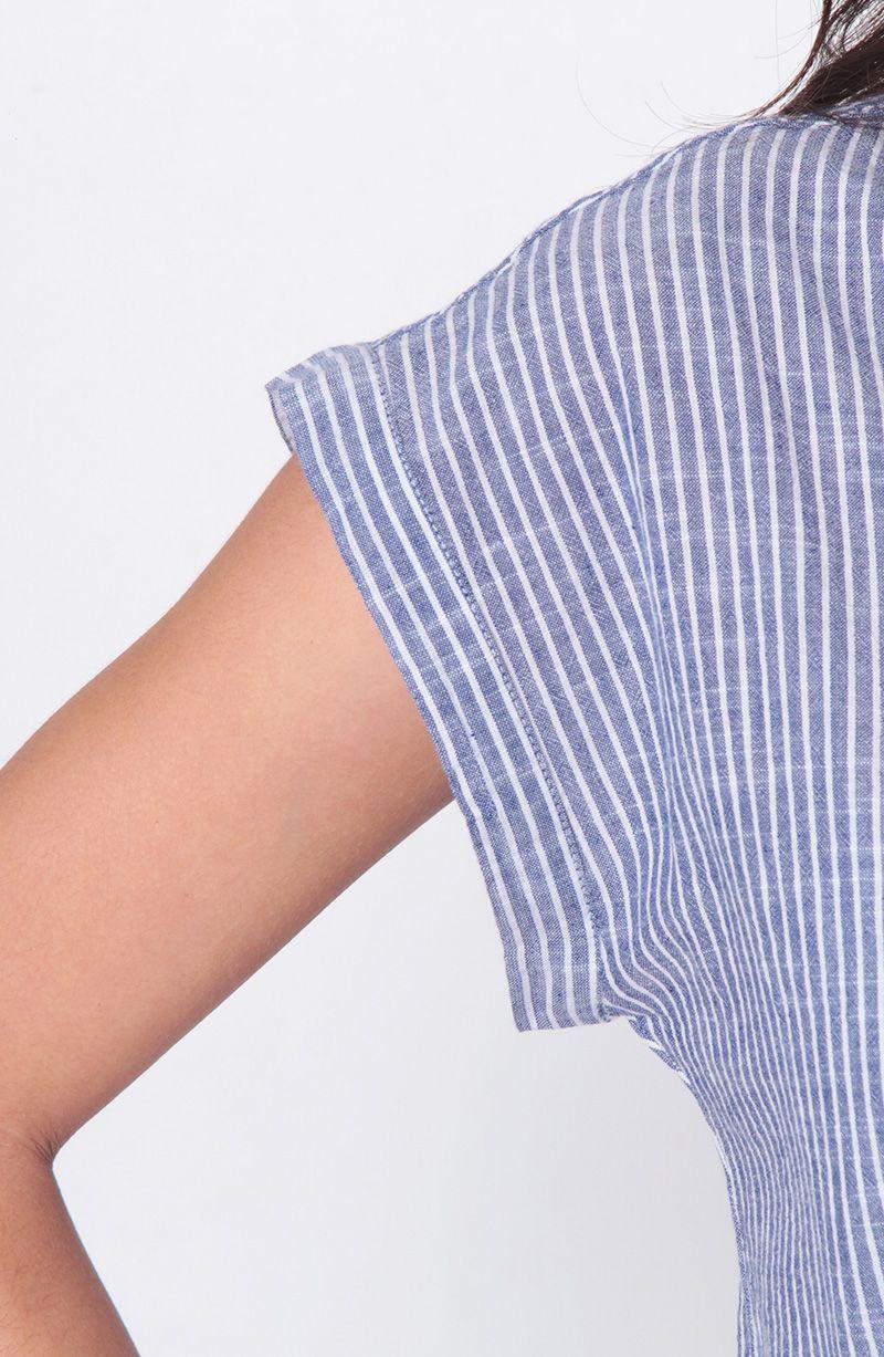 Blusa Manga Corta Listada Abotonada En Delatero Con Bolsillo-2