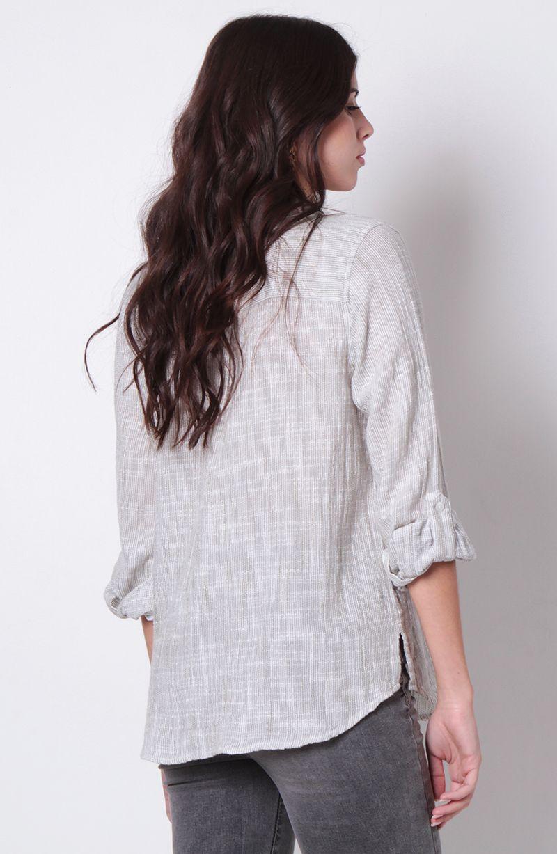 Blusa Manga Larga   Abotonada En Delantero Con Bolsillo-3