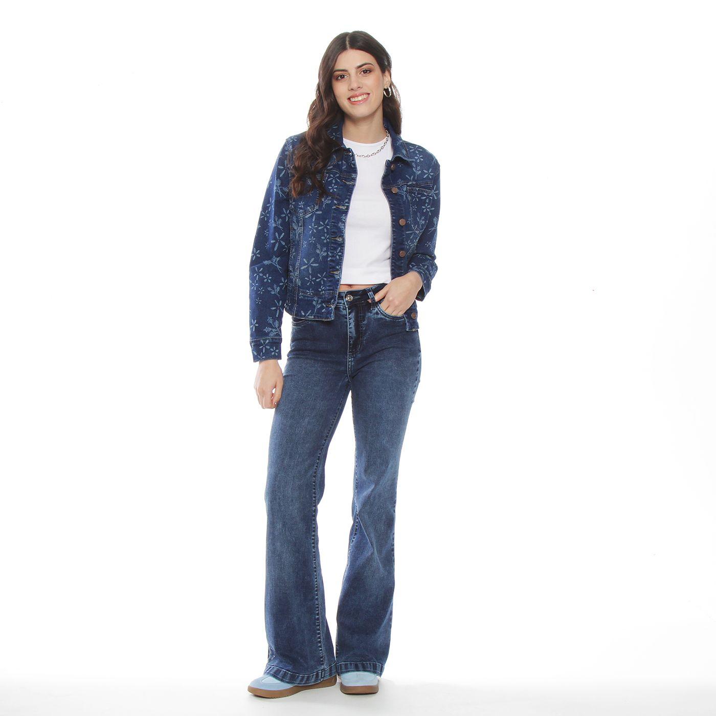 Jeans Flare  Tiro Alto Push Up Bordado Pretina Basica 1 Boton-6