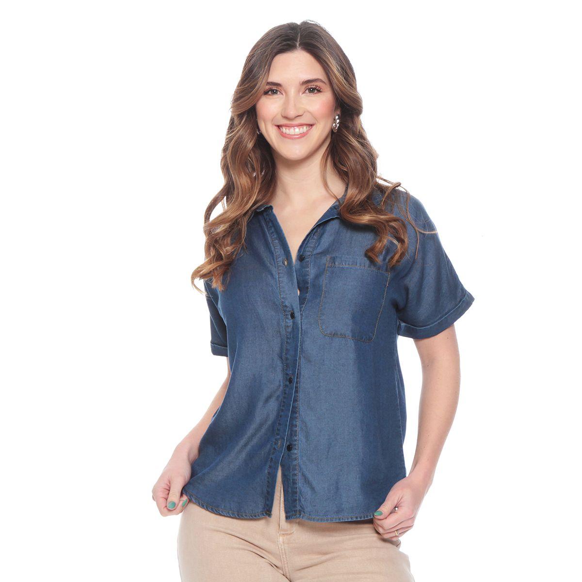 Blusa Lyocell Abotonada Manga Corta Con Bolsillo-0