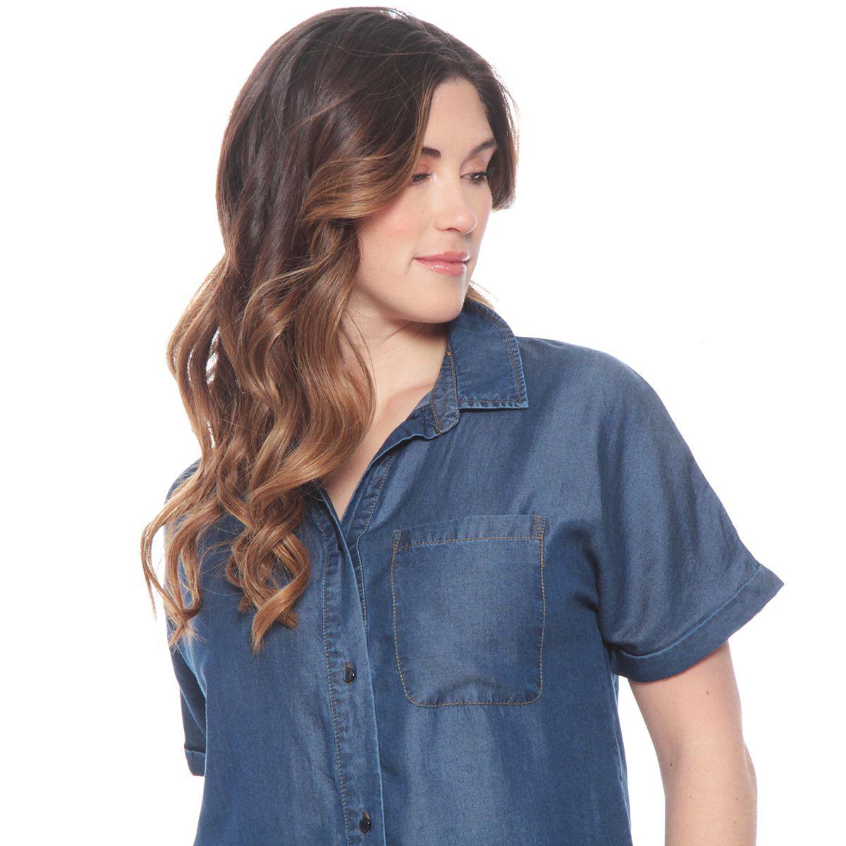 Blusa Lyocell Abotonada Manga Corta Con Bolsillo-5