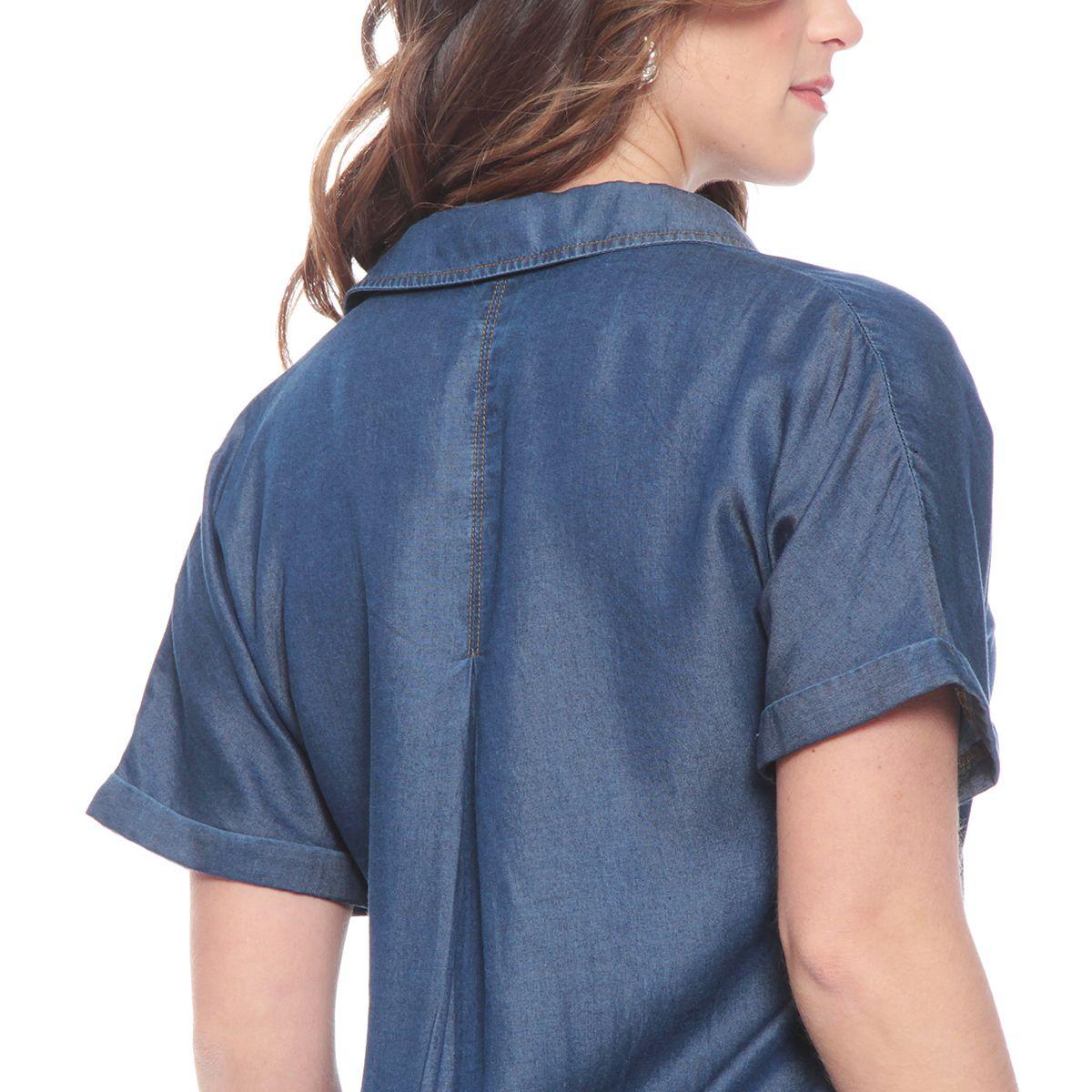 Blusa Lyocell Abotonada Manga Corta Con Bolsillo-6