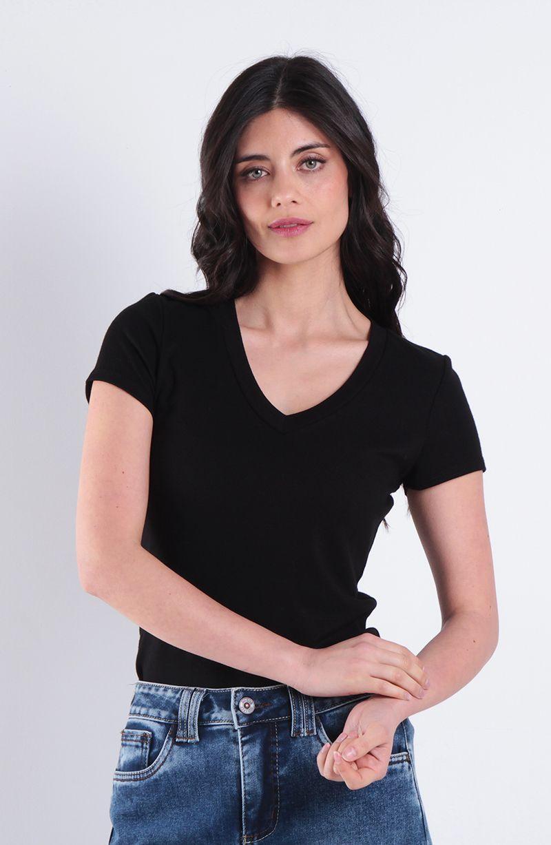Polera Manga Corta Escote V Rib 1x1-0