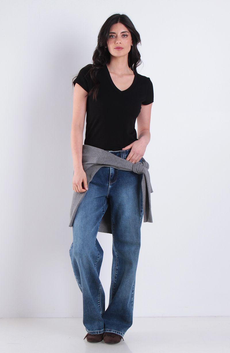Polera Manga Corta Escote V Rib 1x1-5