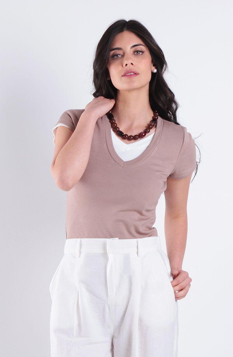 Polera Manga Corta Escote V Rib 1x1-0