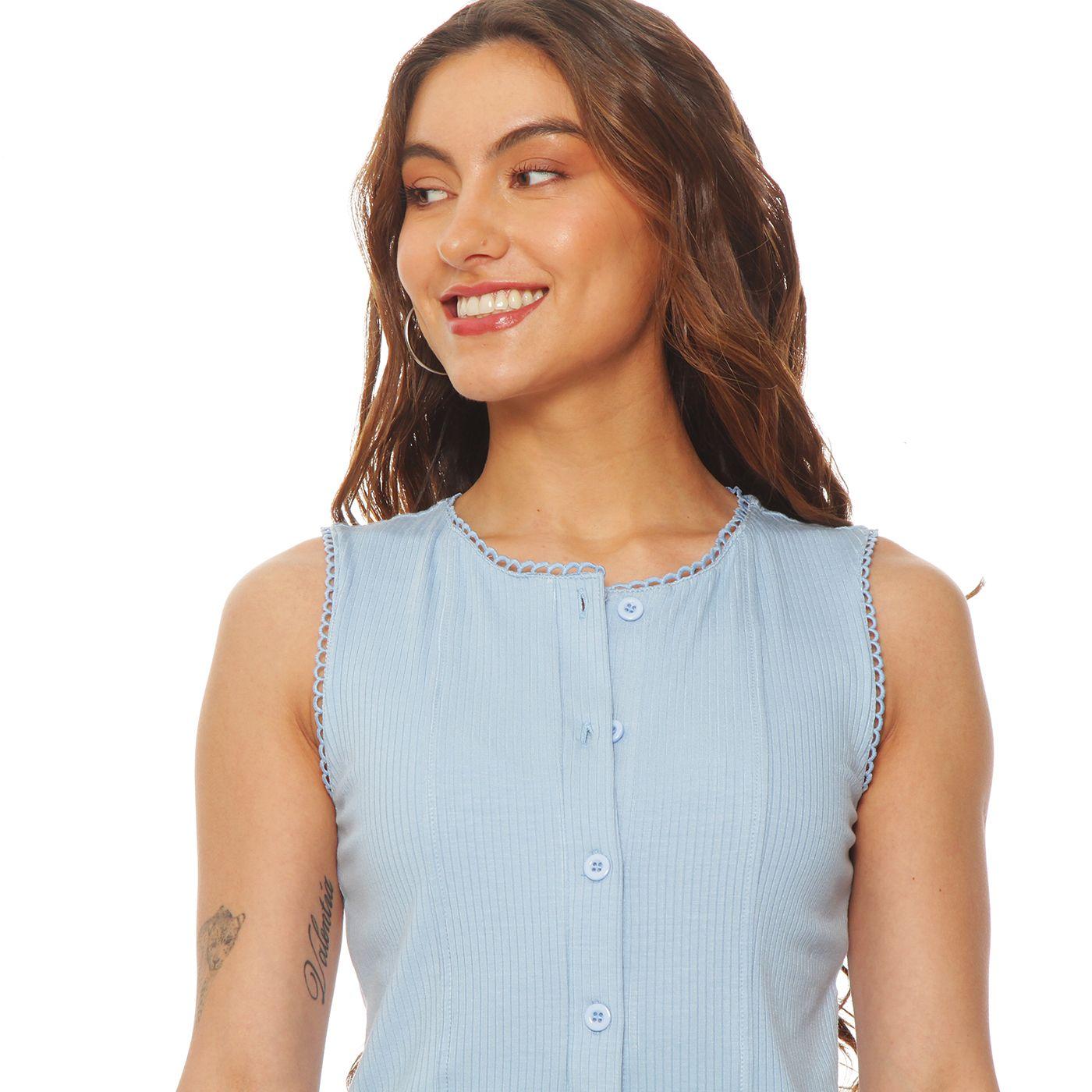 Polera Sin Manga Abotonada En Delantero   Escote Redondo-5