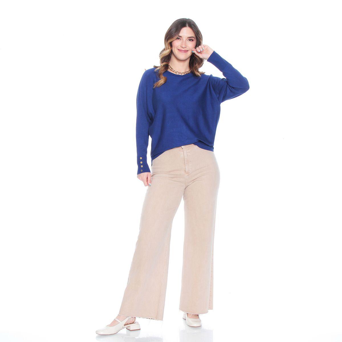 Sweater Solido Escote Redondo Manga Larga-3