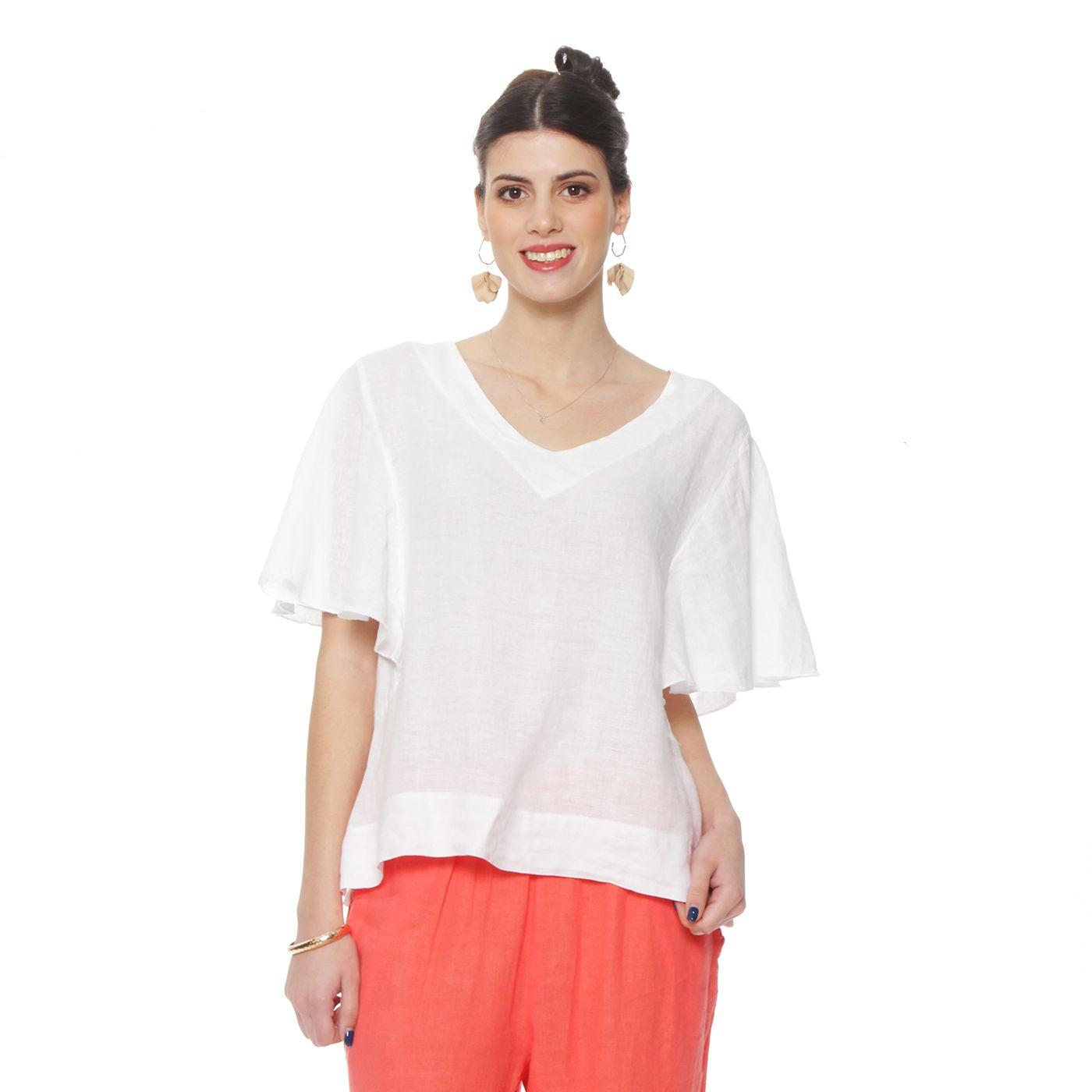 Blusa Lino Manga Corta  Escote Redondo-2