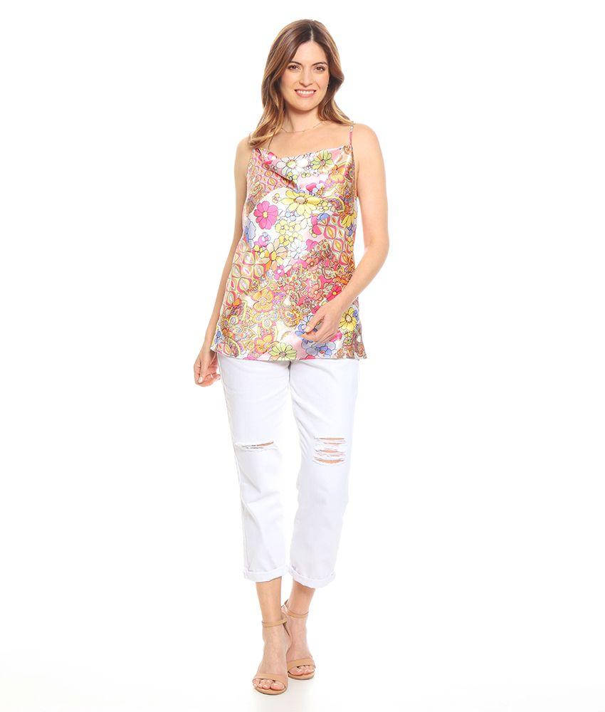 Blusa Sin Manga Tirantes Ajustables Estampada Escote-3