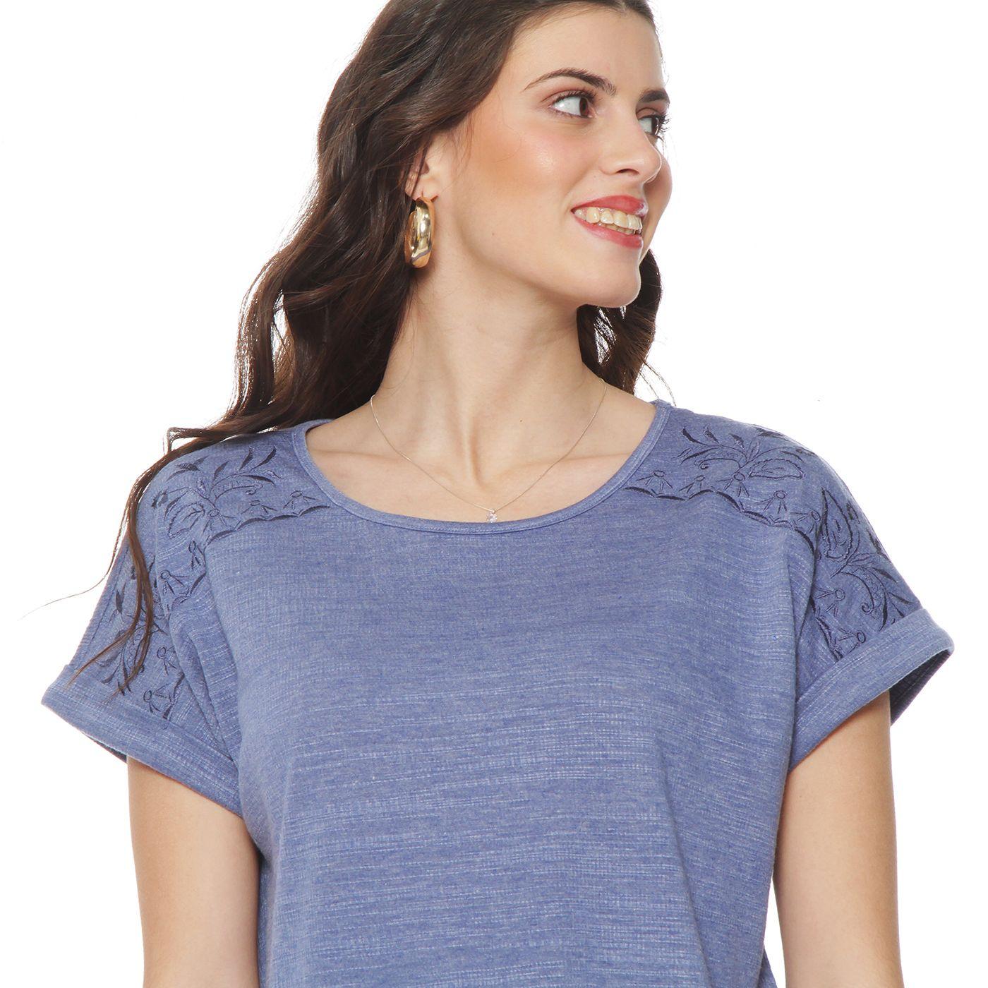 Polera Manga Corta Solida Escote Redondo Con Aplicacion En Hombro-2