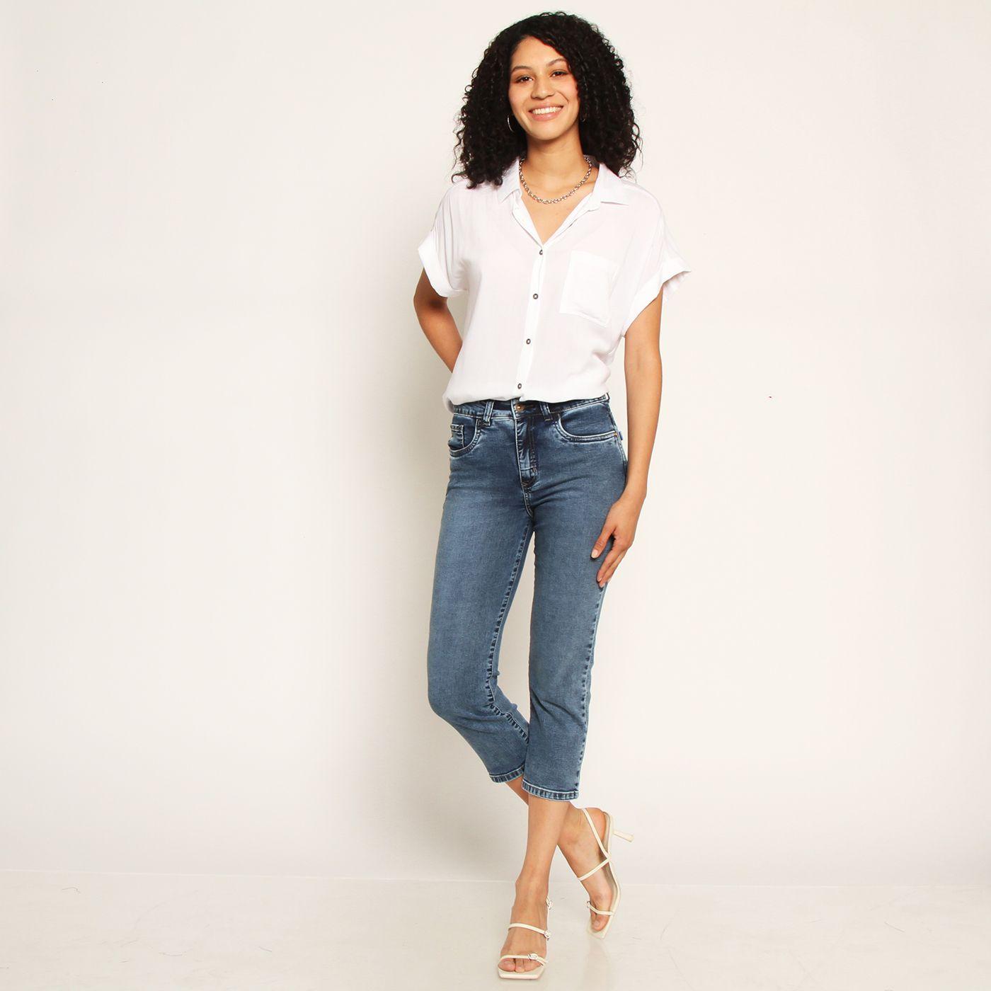 Jeans Capri Tiro Alto  Pretina Basica 1   Boton-3