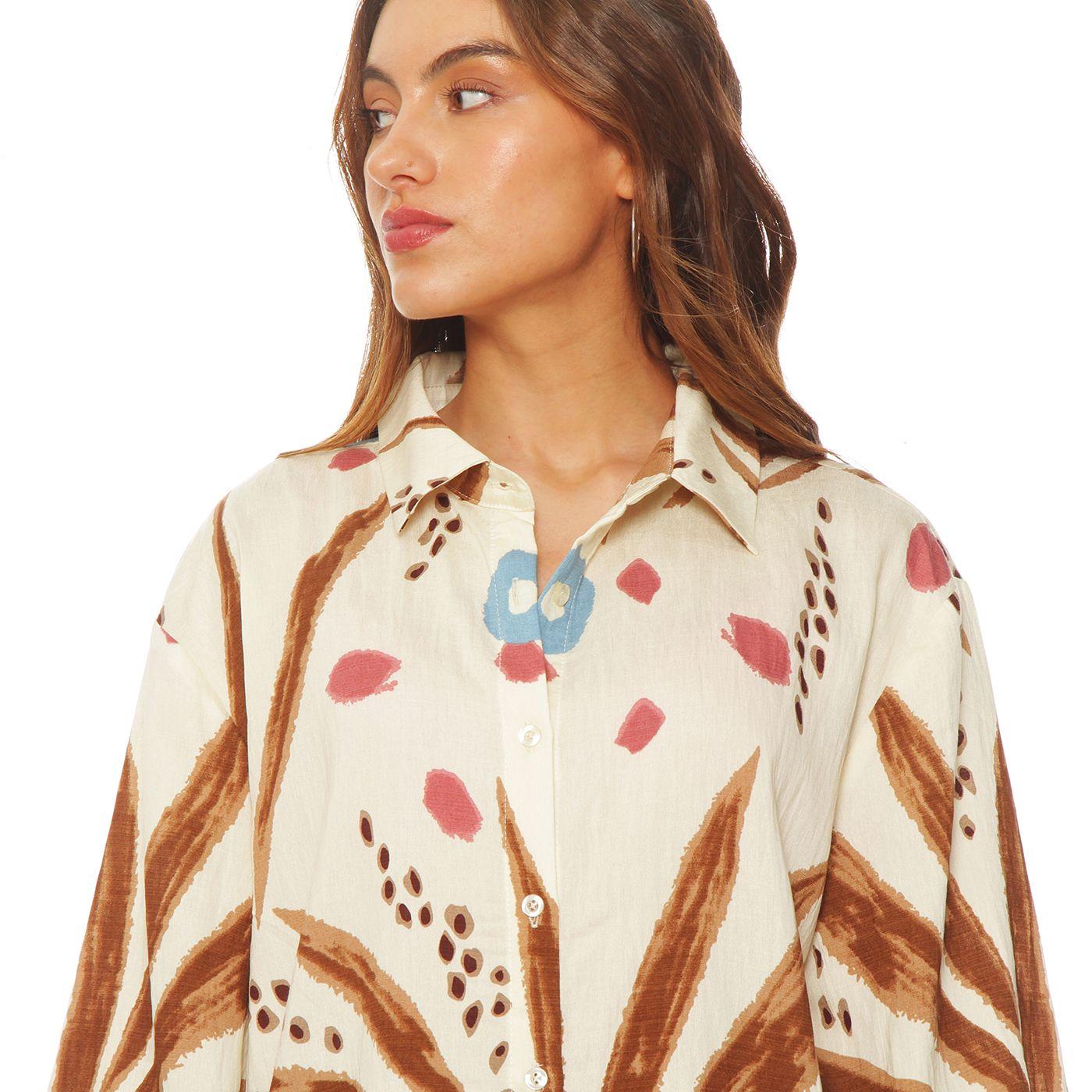 Blusa Manga Larga Estampada   Abotonada En Delantero-6