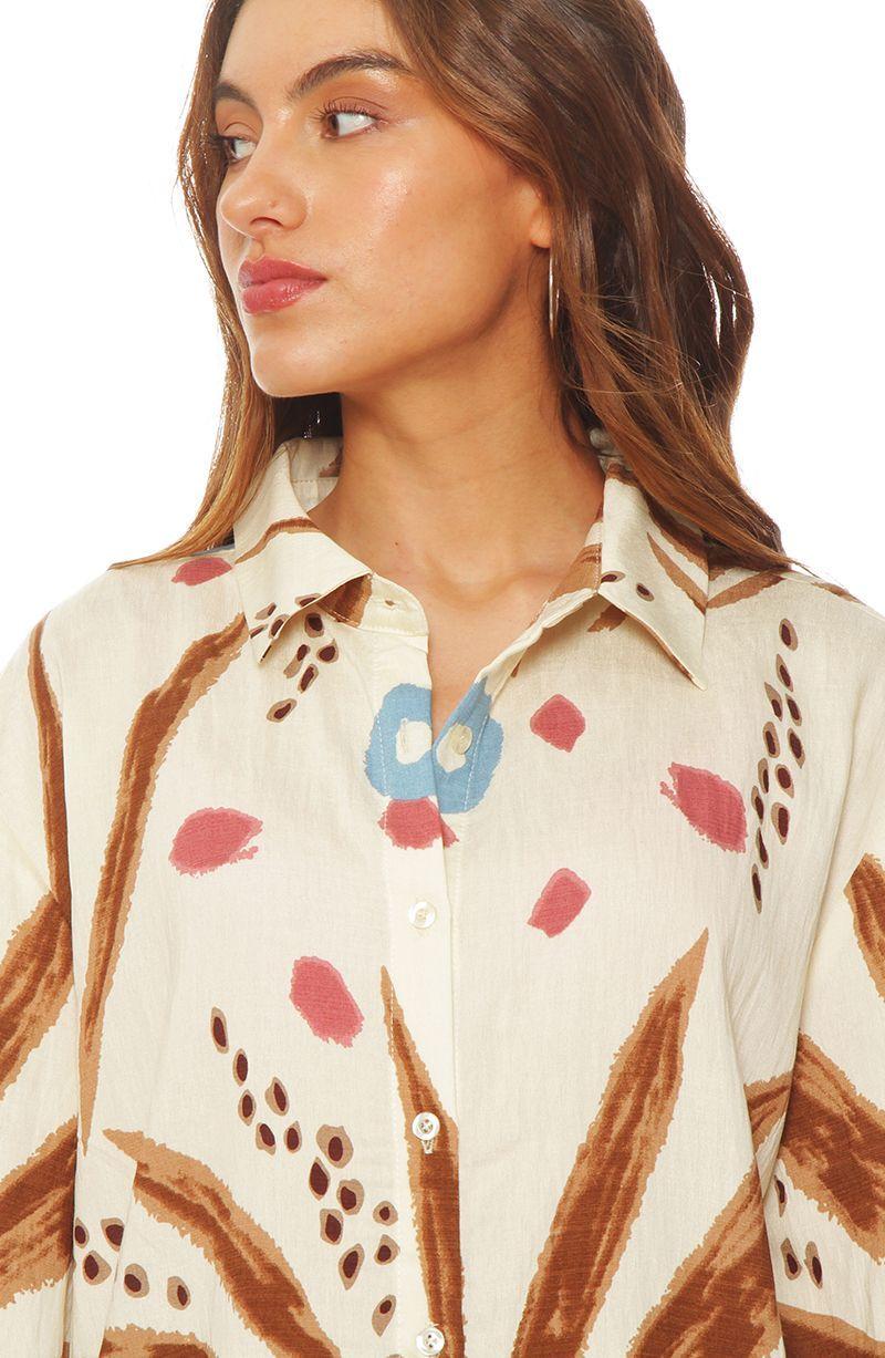 Blusa Manga Larga Estampada   Abotonada En Delantero-2