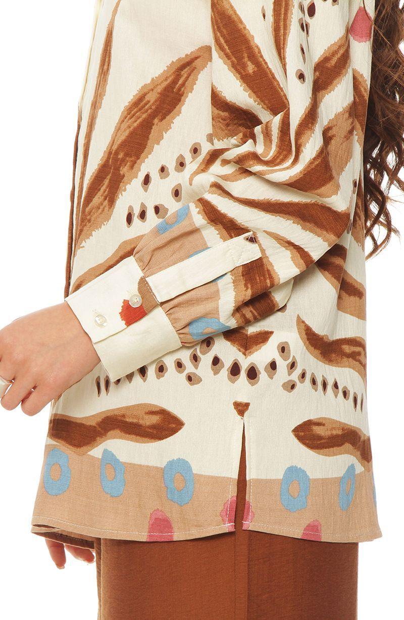 Blusa Manga Larga Estampada   Abotonada En Delantero-3