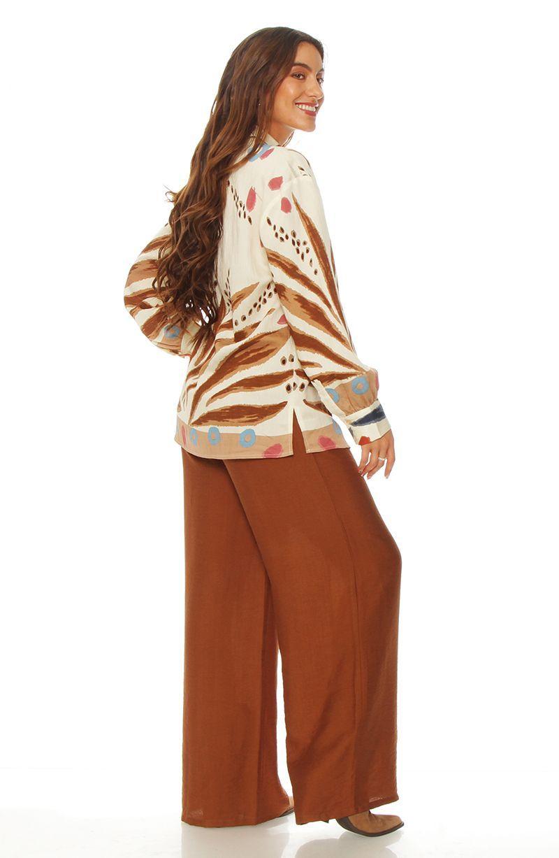 Blusa Manga Larga Estampada   Abotonada En Delantero-7