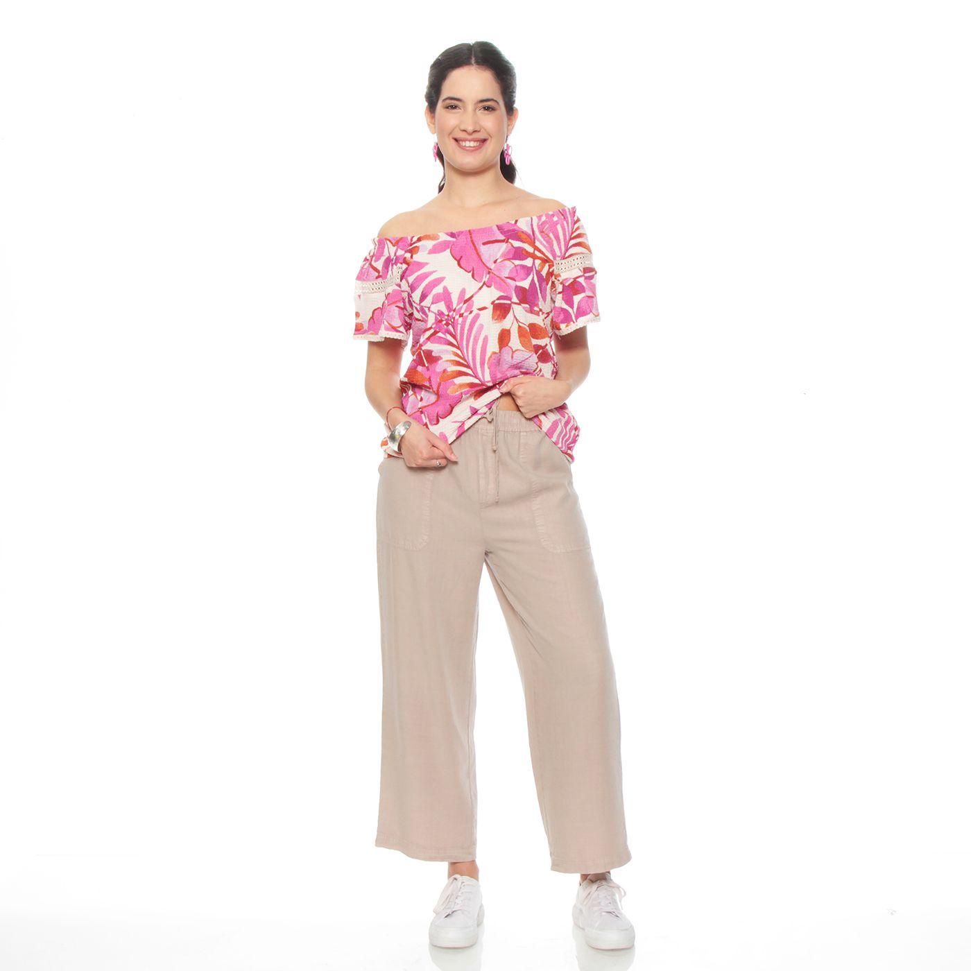Blusa Manga Corta Estampada Escote Redondo  Elasticado-2