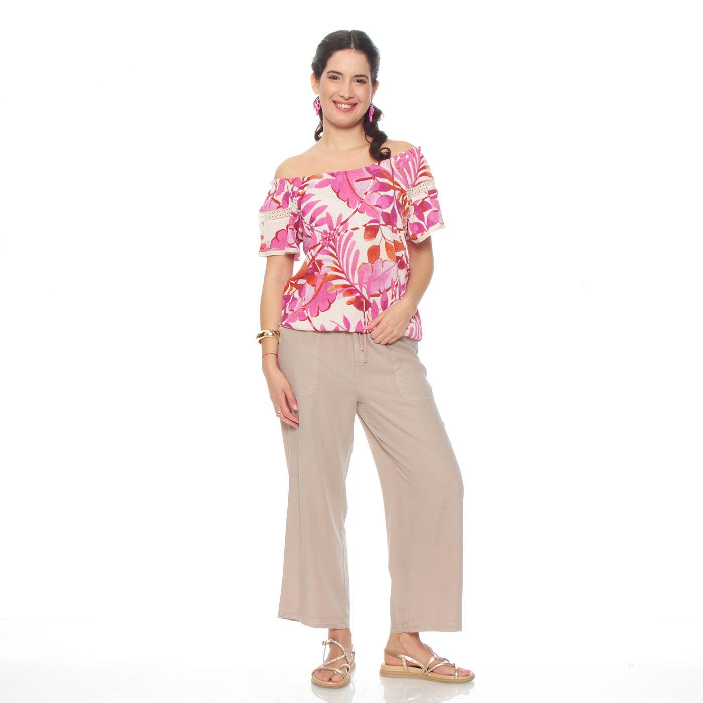 Blusa Manga Corta Estampada Escote Redondo  Elasticado-3