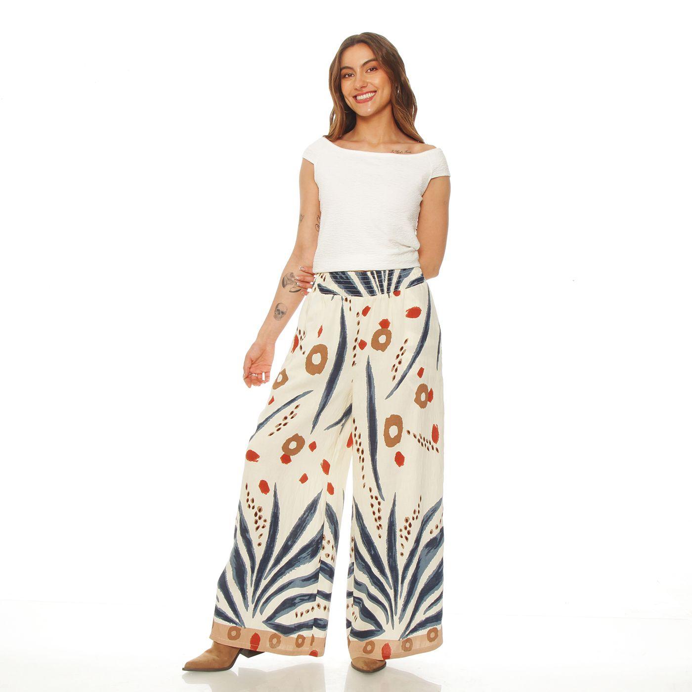 Pantalon Wide Leg Estampado Tiro Alto    Pretina Elasticada-2