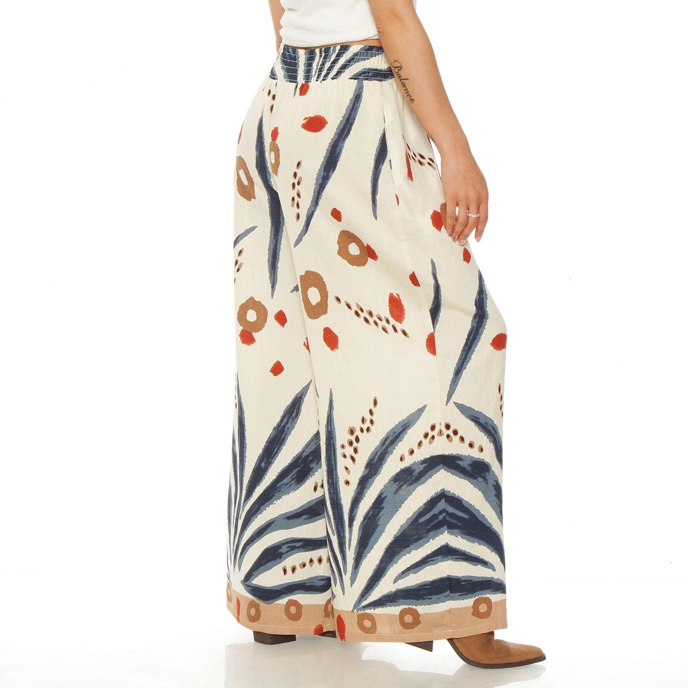 Pantalon Wide Leg Estampado Tiro Alto    Pretina Elasticada-4