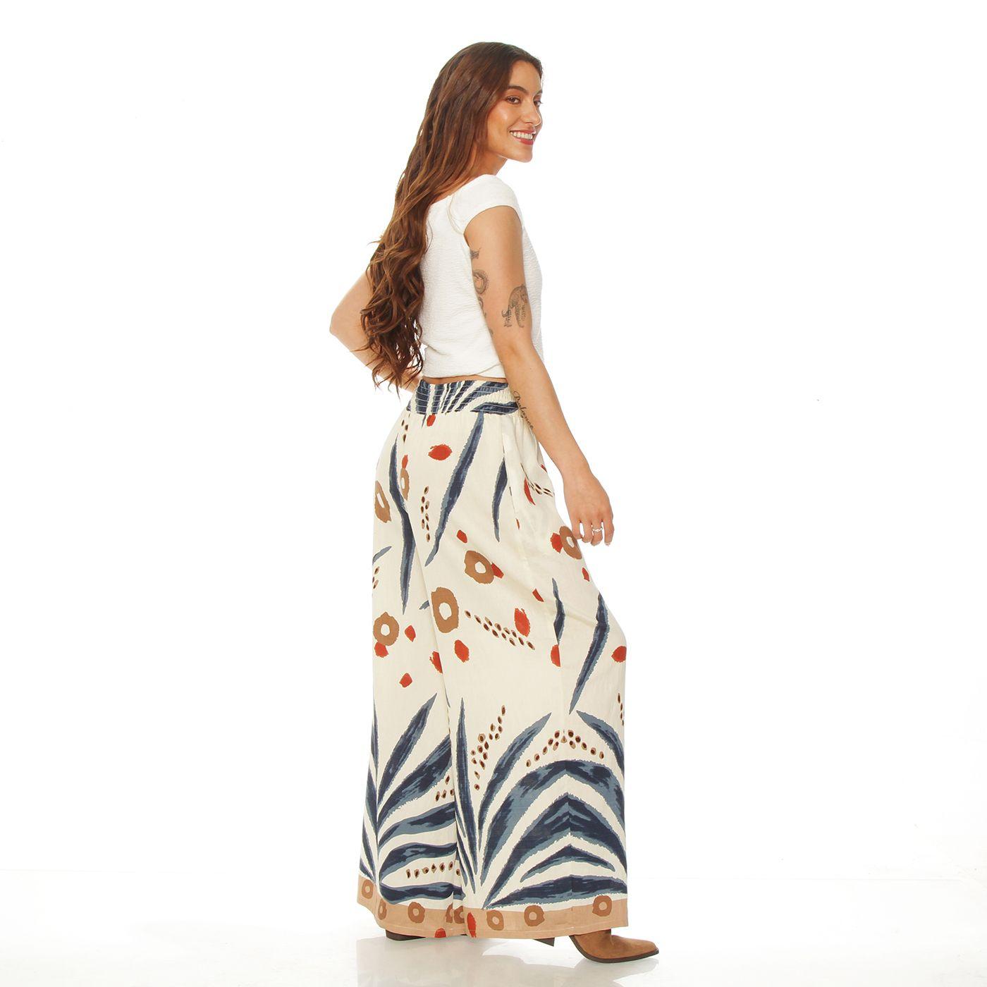 Pantalon Wide Leg Estampado Tiro Alto    Pretina Elasticada-5