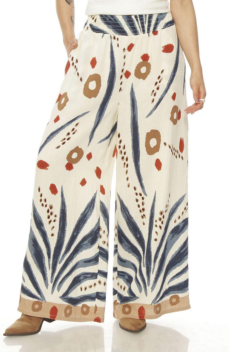 Pantalon Wide Leg Estampado Tiro Alto    Pretina Elasticada-0