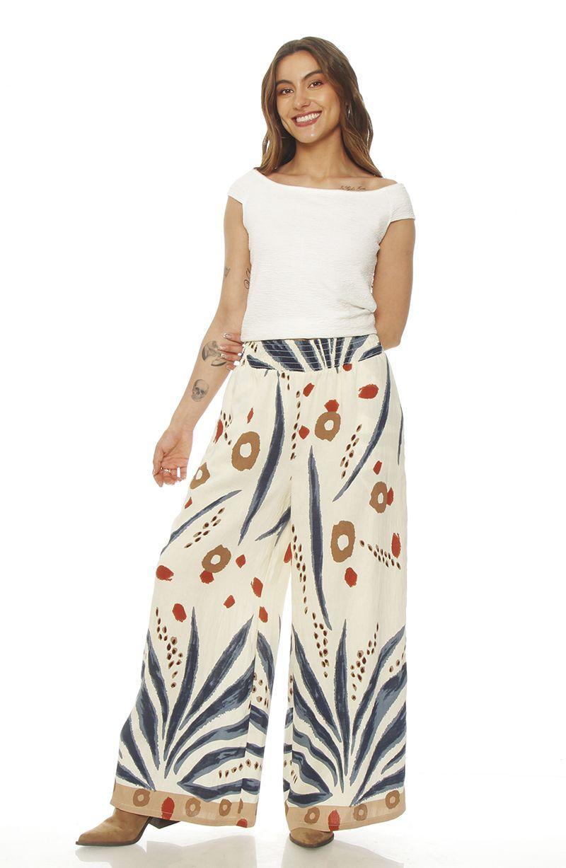 Pantalon Wide Leg Estampado Tiro Alto    Pretina Elasticada-2