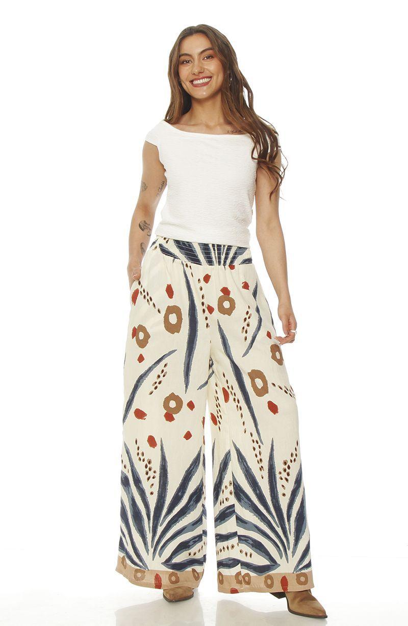 Pantalon Wide Leg Estampado Tiro Alto    Pretina Elasticada-3