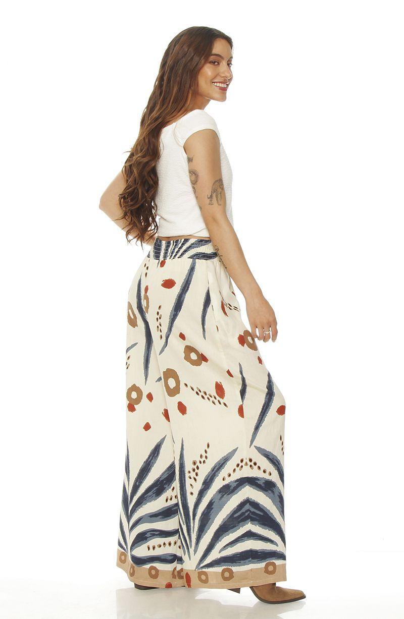 Pantalon Wide Leg Estampado Tiro Alto    Pretina Elasticada-4