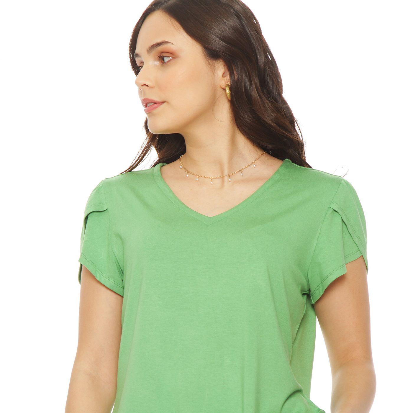 Polera Manga Corta Con Corte Y Escote V-4