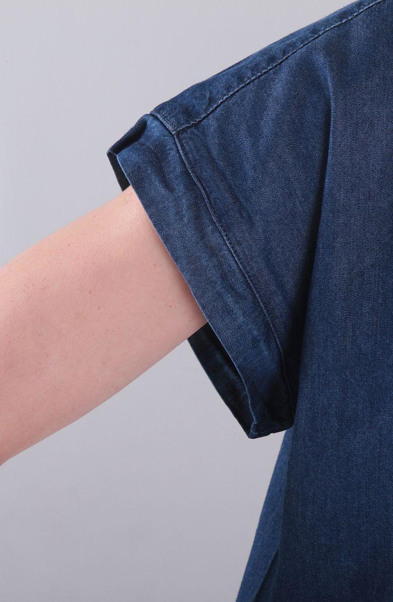 Blusa Manga Corta Denim Abotonada En Delantero Escote V-3