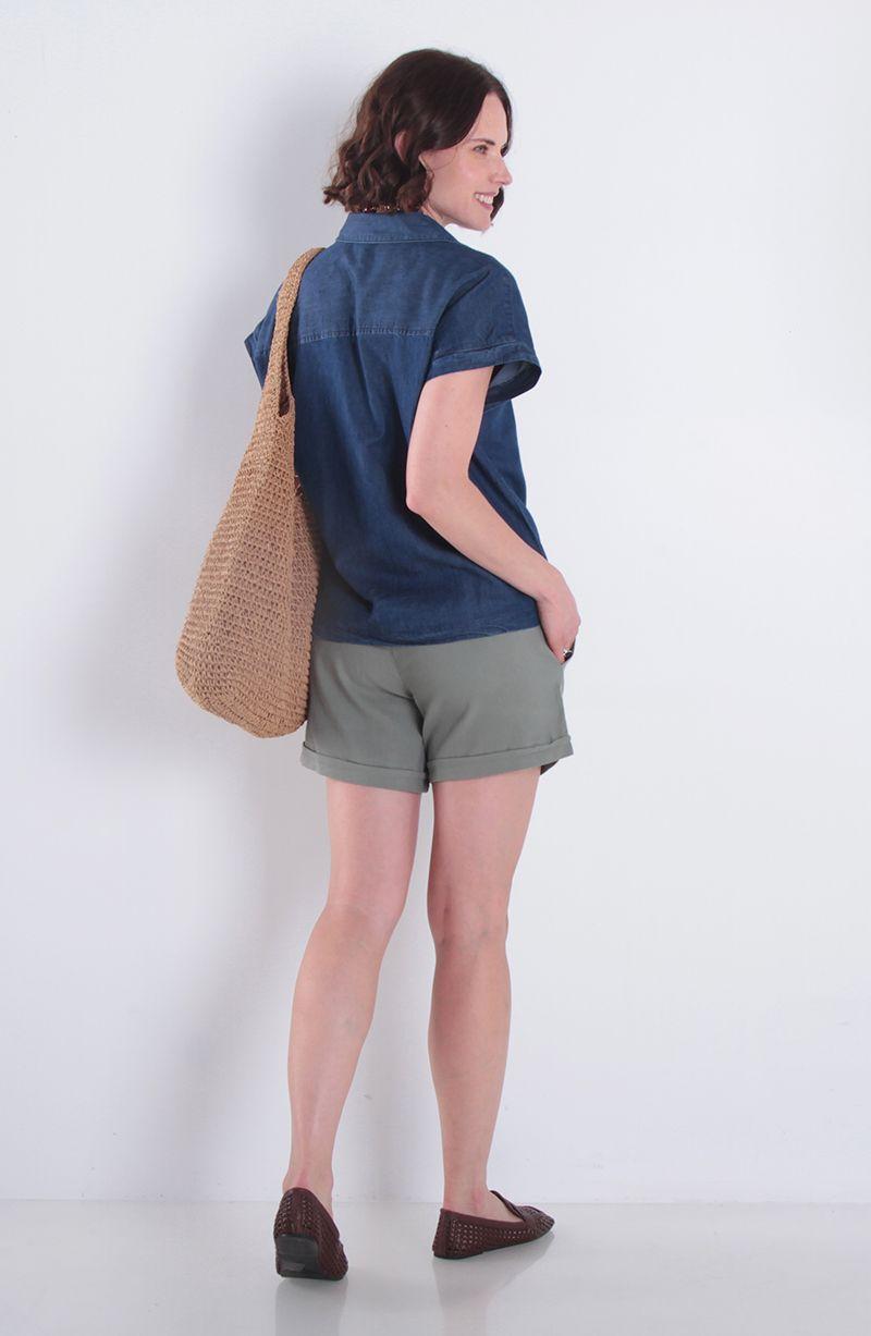 Blusa Manga Corta Denim Abotonada En Delantero Escote V-7