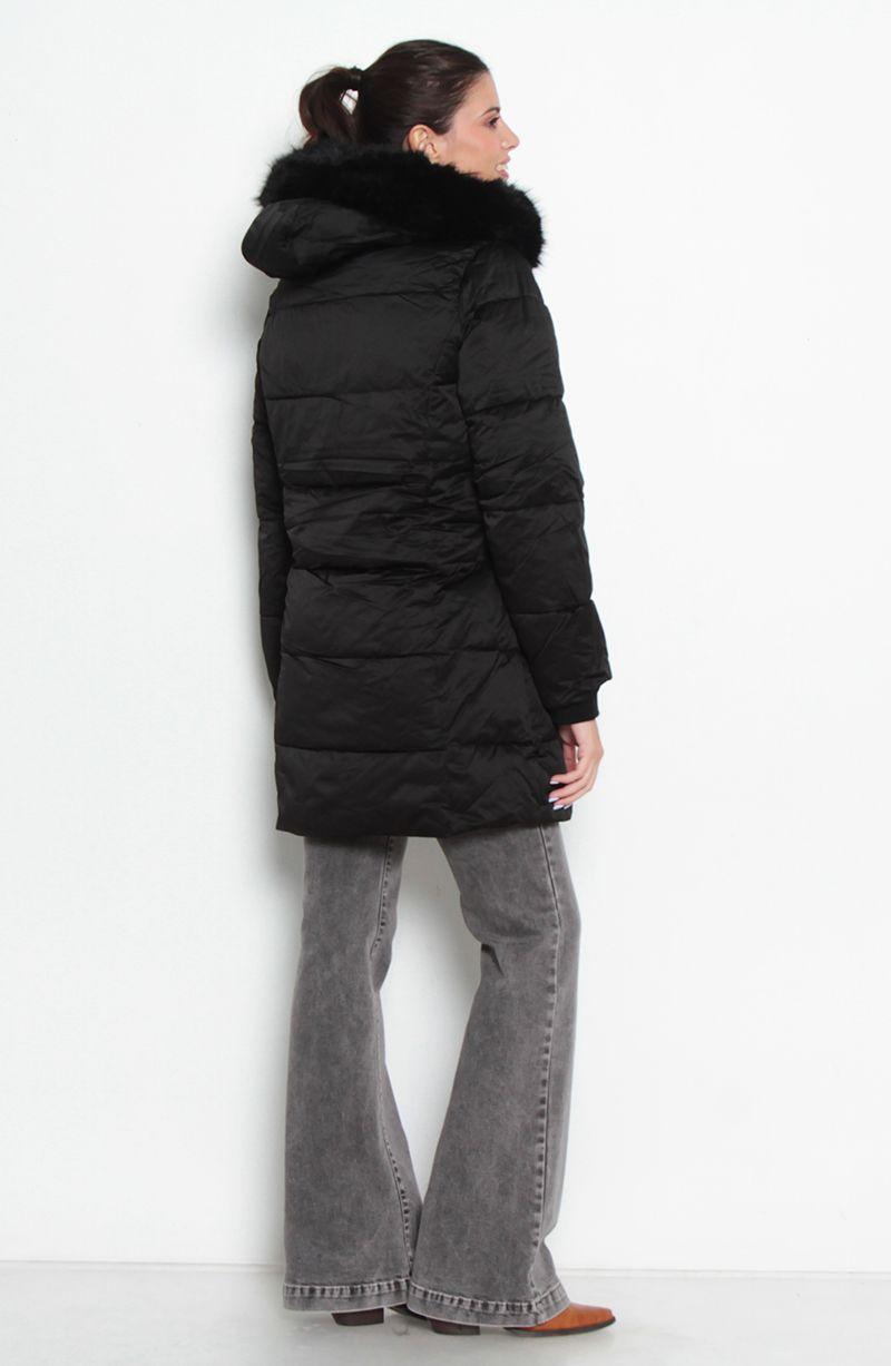 Parka Manga Larga Con Capucha Y Cierre  En Delantero-4