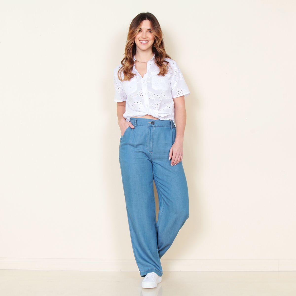 Pantalon Tencel Wide Leg Tiro Alto Pretina Basica 1 Boton-4