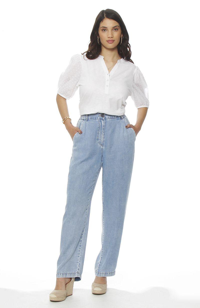 Pantalon Tencel Wide Leg Tiro Alto Pretina Basica 1 Boton-2