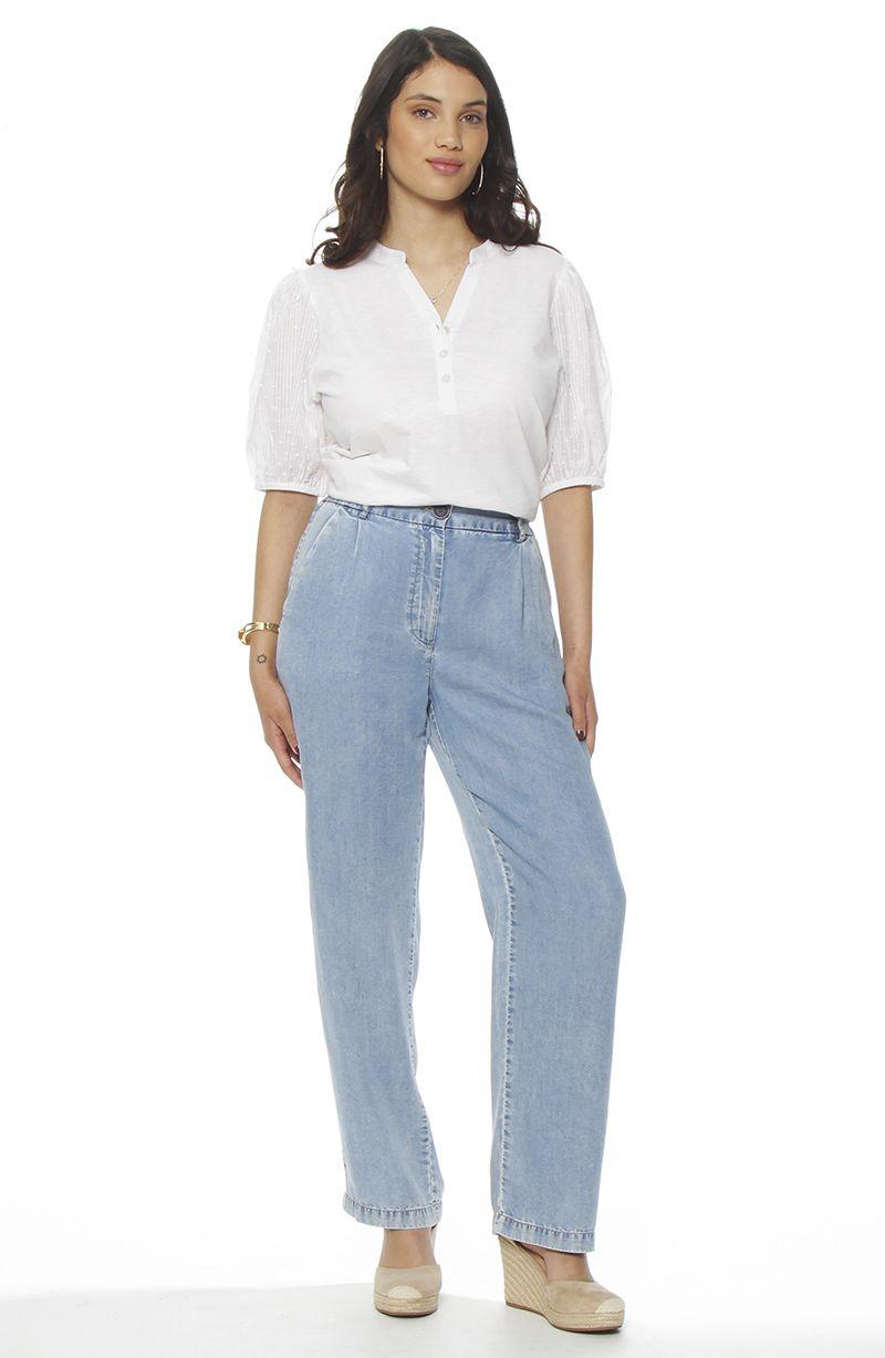 Pantalon Tencel Wide Leg Tiro Alto Pretina Basica 1 Boton-3
