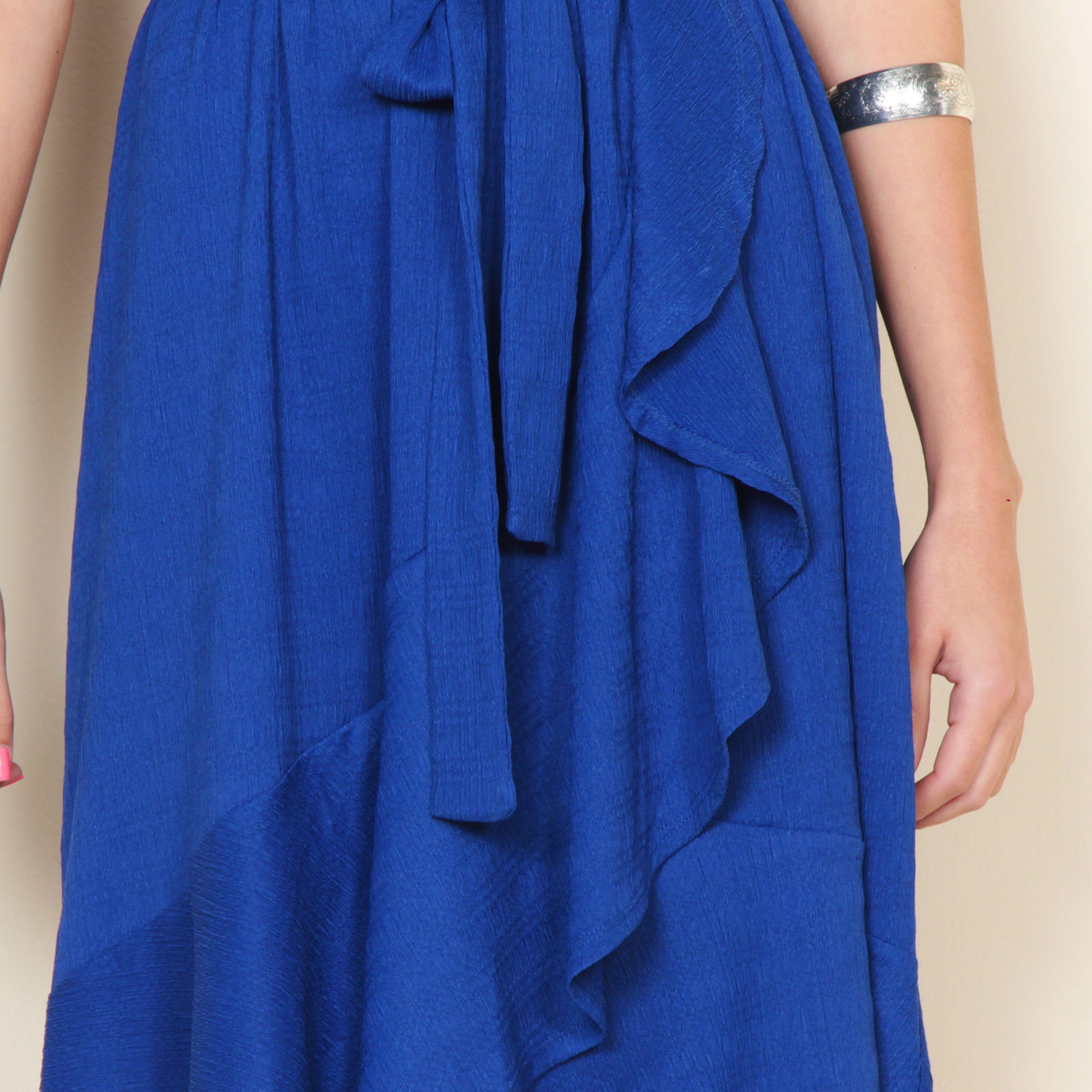 Vestido Manga Corta Solida Escote V Con Lazo En Cintura-6