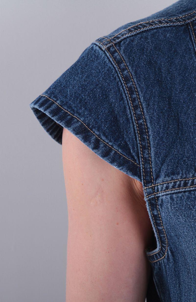 Enterito Denim Manga Corta Abotonado En Delantero Con Lazo En Cintura-2