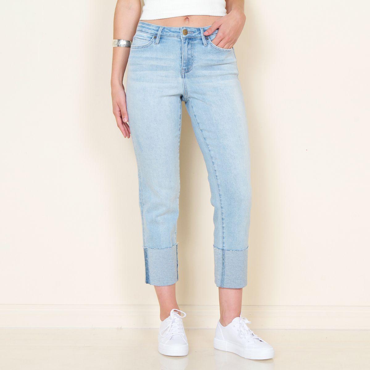 Jeans Recto Tiro Alto Pretina Basica 1 Boton Con Basta Doblada-0