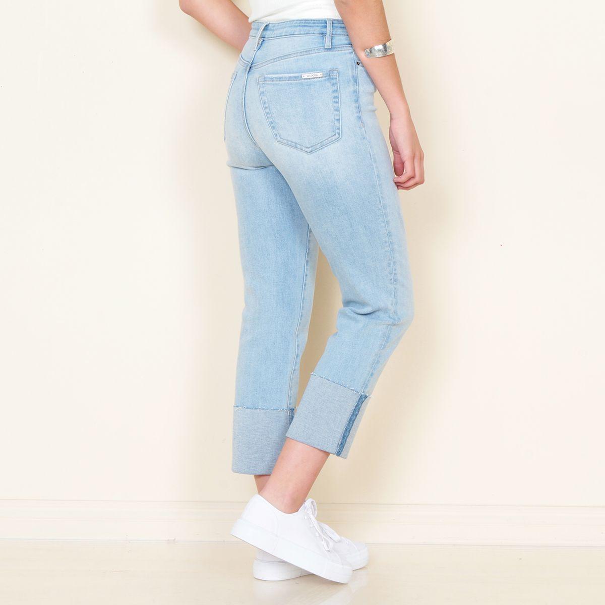 Jeans Recto Tiro Alto Pretina Basica 1 Boton Con Basta Doblada-1