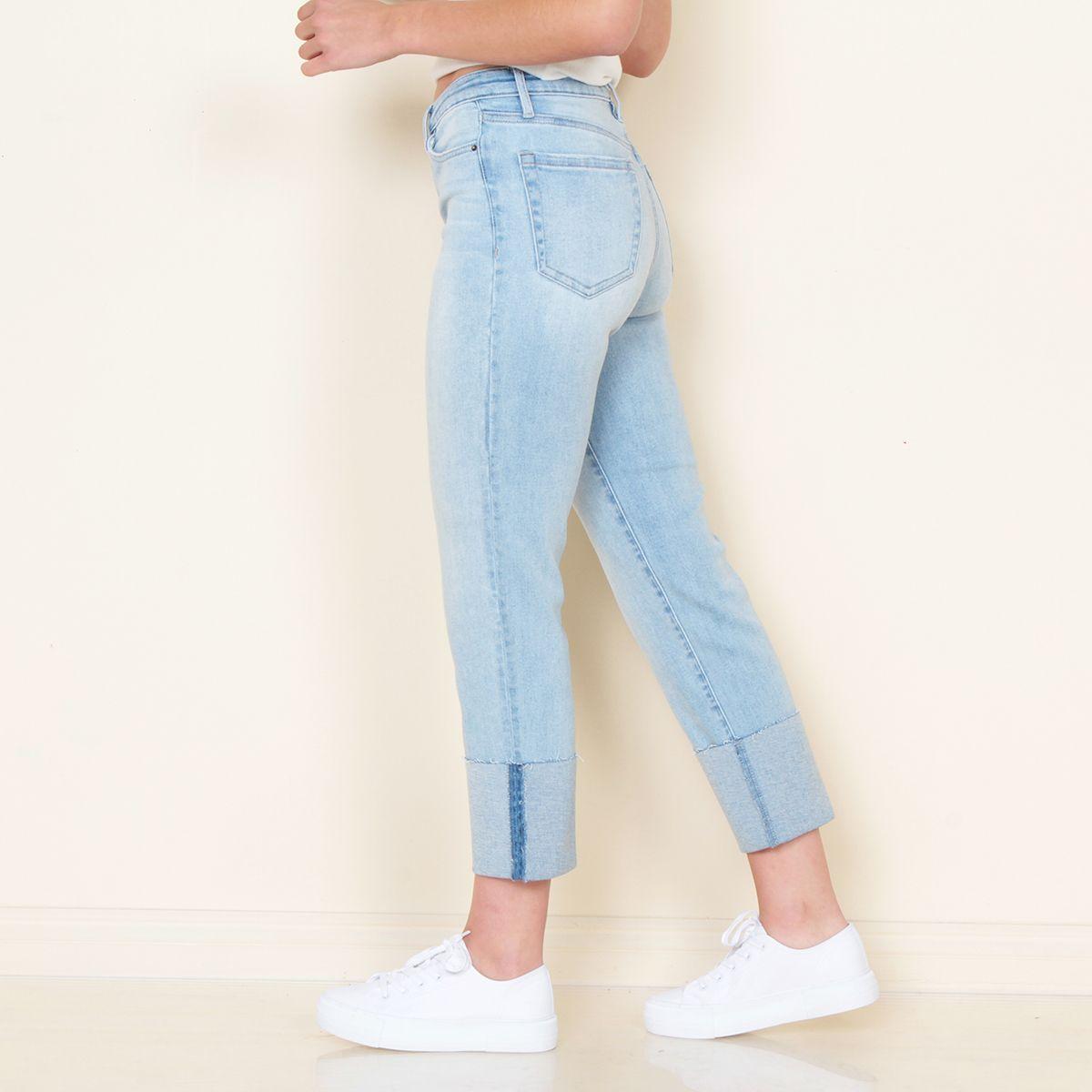 Jeans Recto Tiro Alto Pretina Basica 1 Boton Con Basta Doblada-3