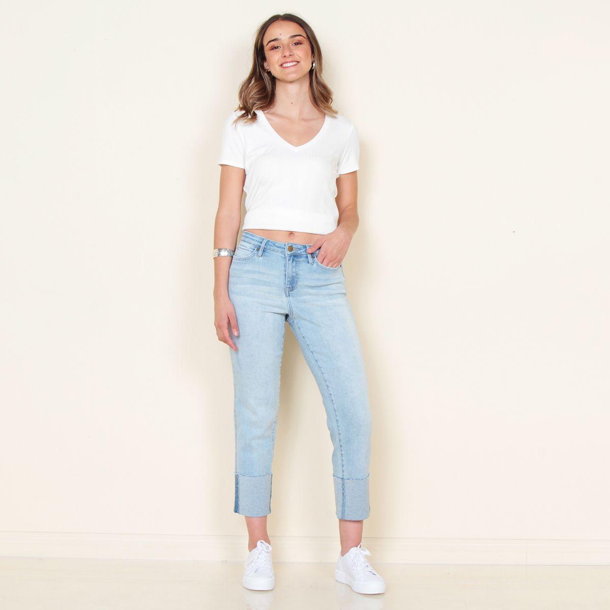 Jeans Recto Tiro Alto Pretina Basica 1 Boton Con Basta Doblada-5