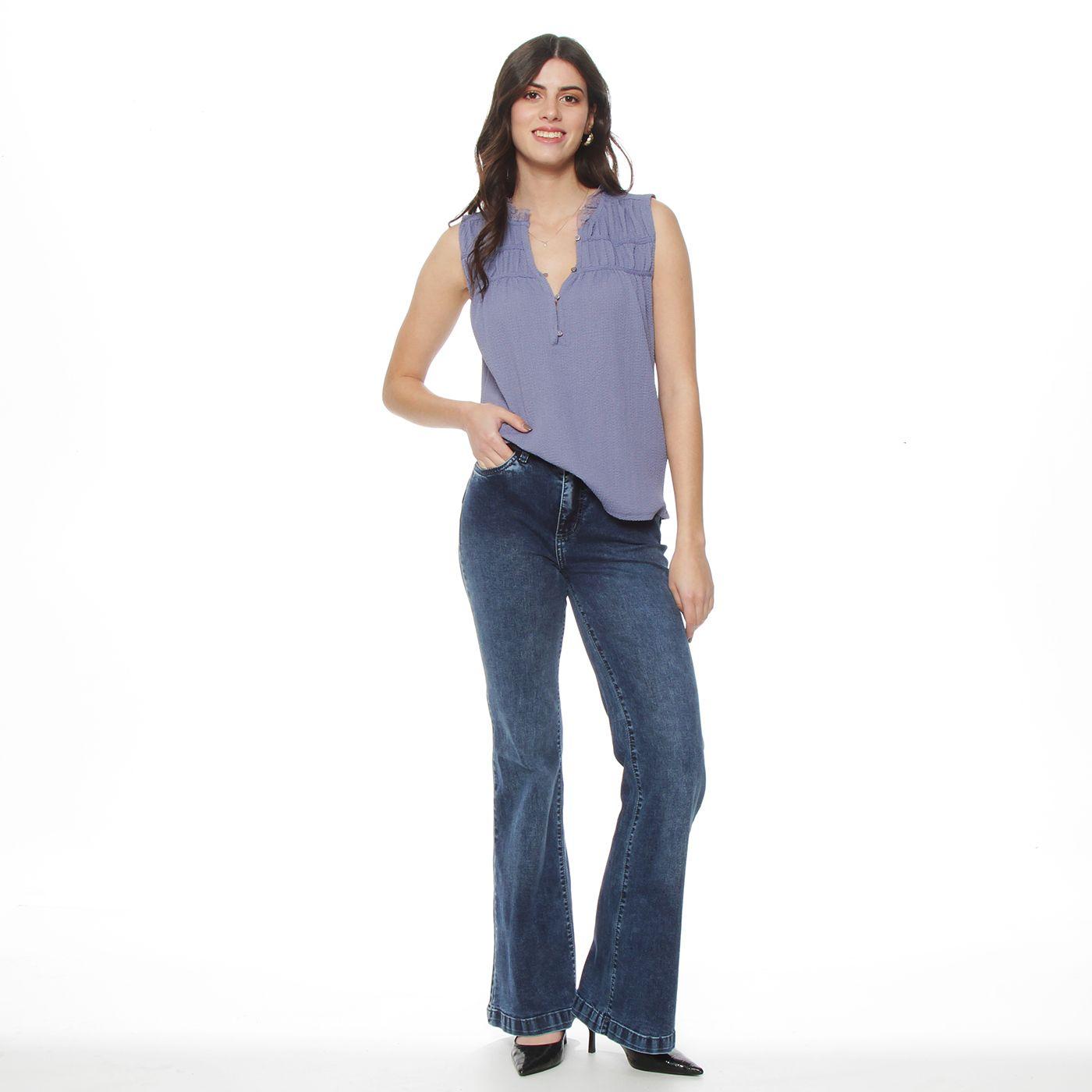 Blusa Sin Manga  Solido Escote Con Botones-2