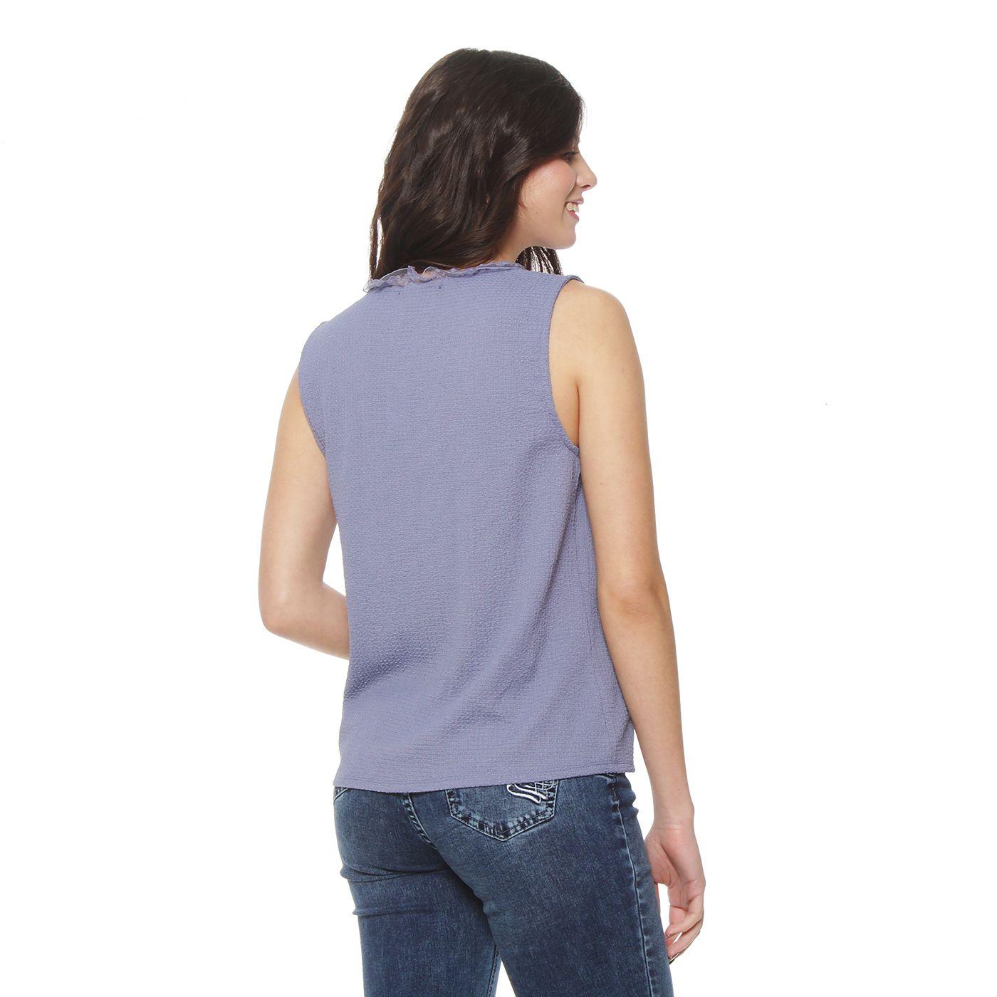 Blusa Sin Manga  Solido Escote Con Botones-4